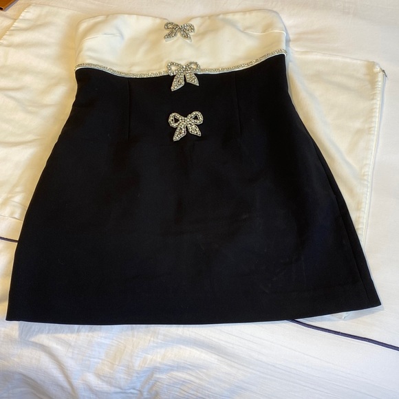 Self-Portrait Black And White Crepe Bow Mini Dress - Picture 2 of 14